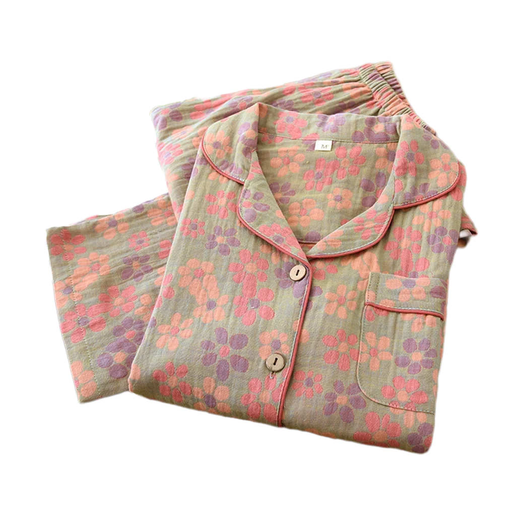 Pyjama femme en coton à motif marguerites