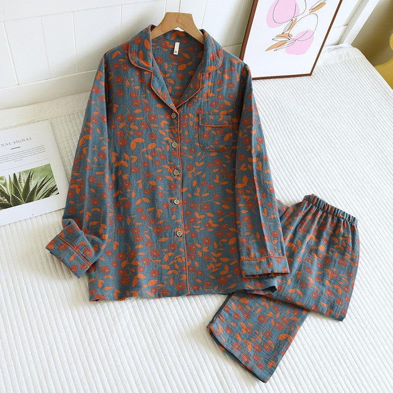 Pyjama femme en coton jacquard, haut et pantalon
