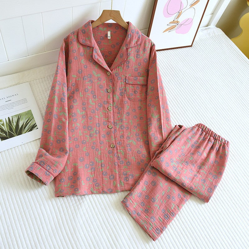 Pyjama femme en coton jacquard, haut et pantalon