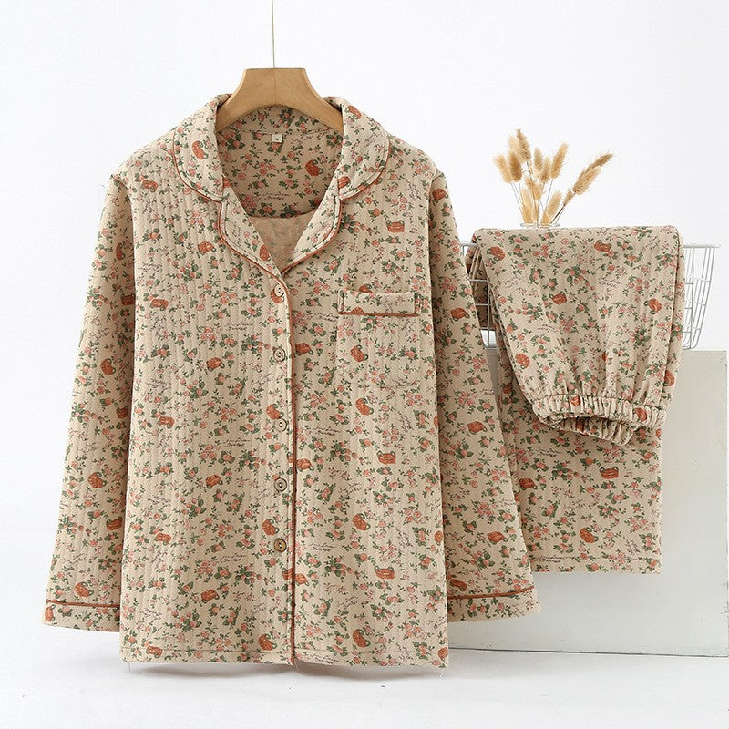 Pyjama femme vintage en coton matelassé fleuri