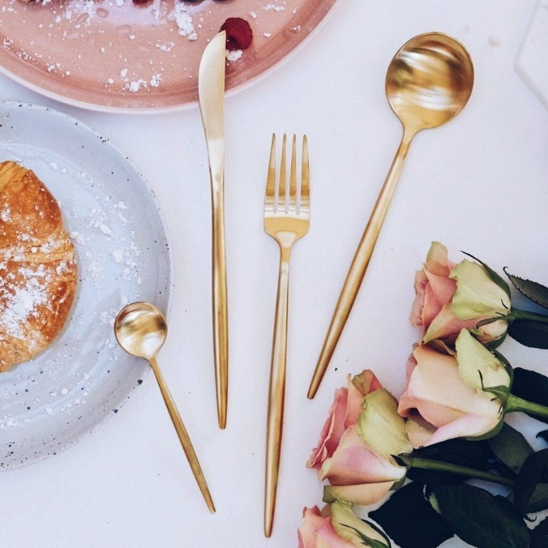 Matte Gold Stainless Steel Cutlery Set 18/10, 24 Pieces