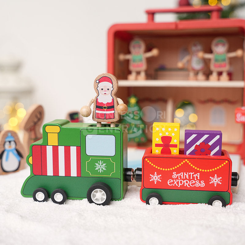 Atelier du Père Noël en bois avec 18 figurines