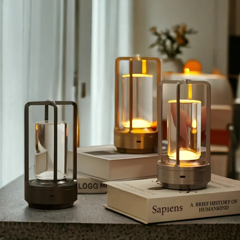 Lampe de table LED sans fil, abat-jour effet cristal