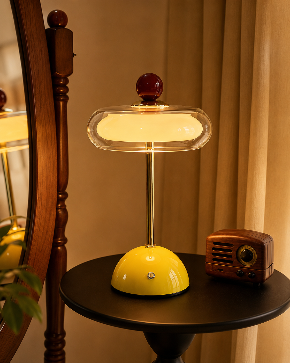 Lampe de table rechargeable en verre, style rétro