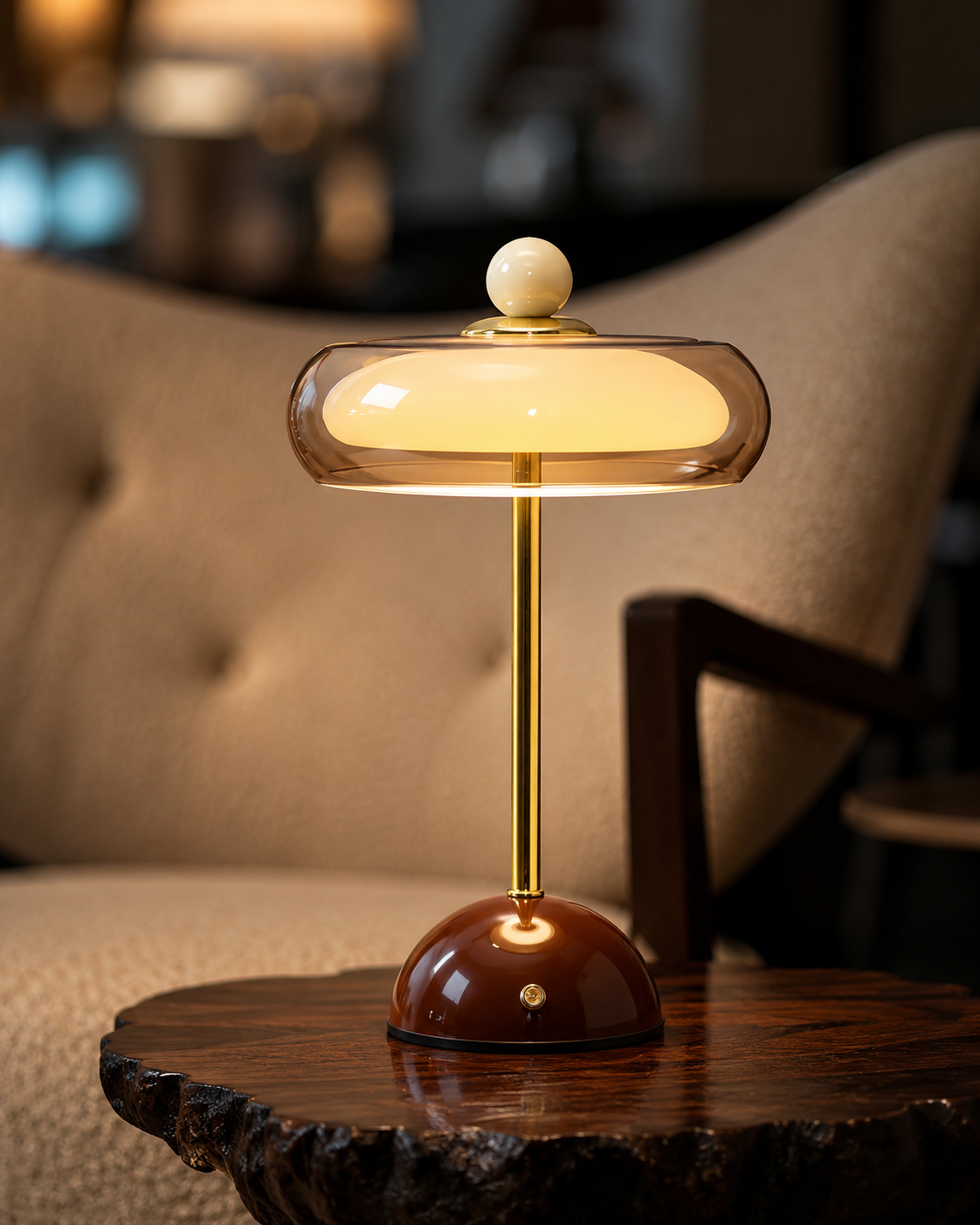 Lampe de table rechargeable en verre, style rétro