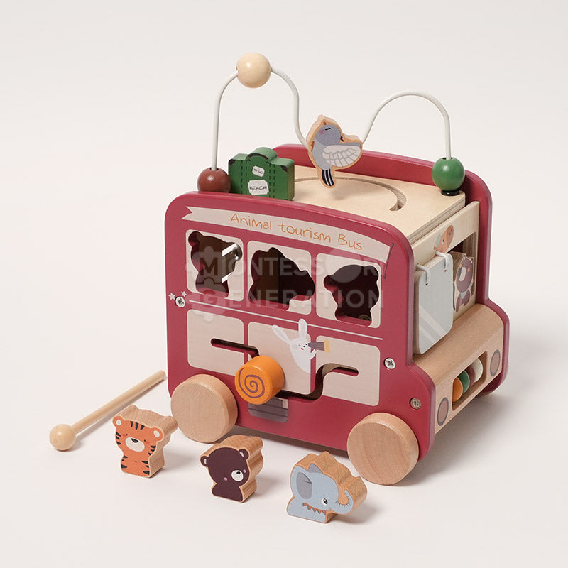 Bus d'activités en bois safari avec xylophone, dès 2 ans
