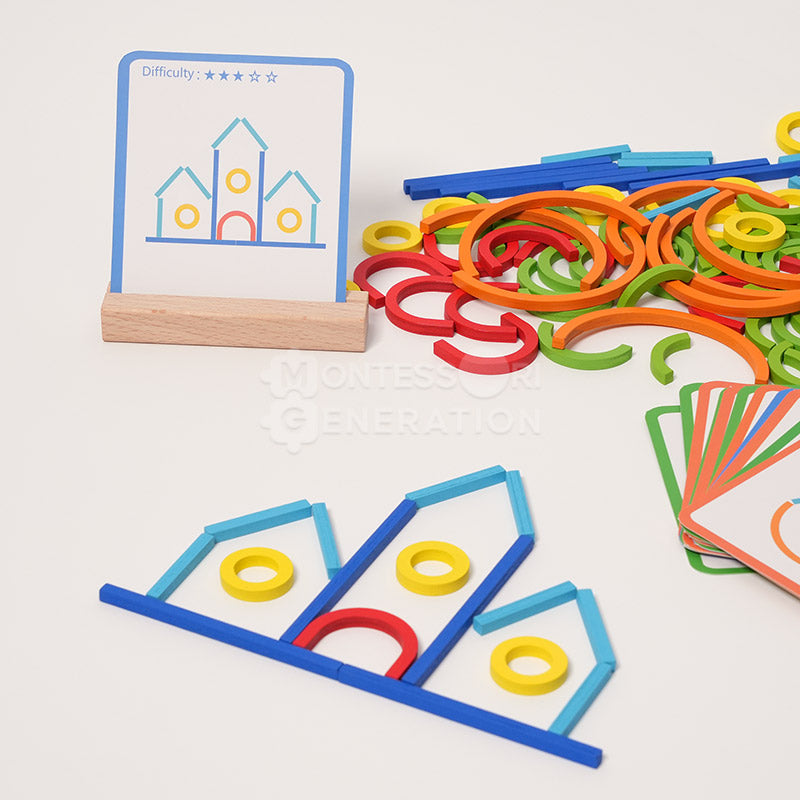 Jeu de bâtonnets et anneaux en bois, 20 cartes