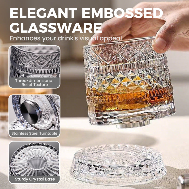 360° Rotating Whisky Glass, Embossed Pattern, 300 ml