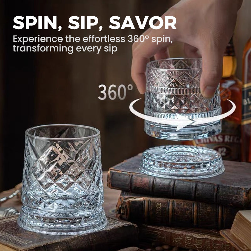 360° Rotating Whisky Glass, Embossed Pattern, 300 ml