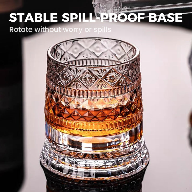 360° Rotating Whisky Glass, Embossed Pattern, 300 ml