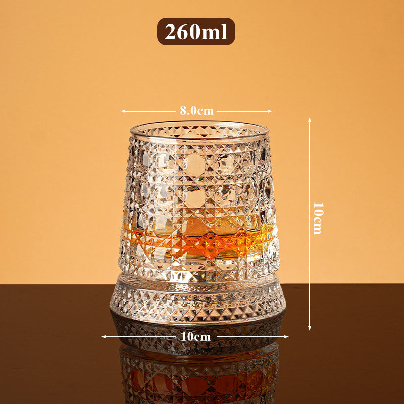 360° Rotating Whisky Glass, Embossed Pattern, 300 ml