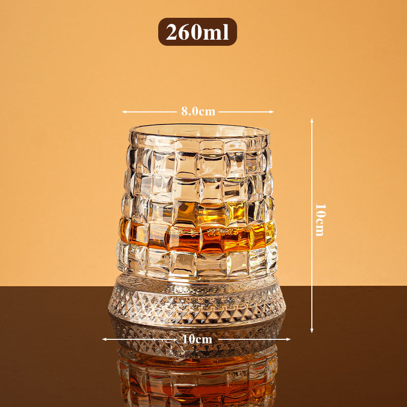 360° Rotating Whisky Glass, Embossed Pattern, 300 ml
