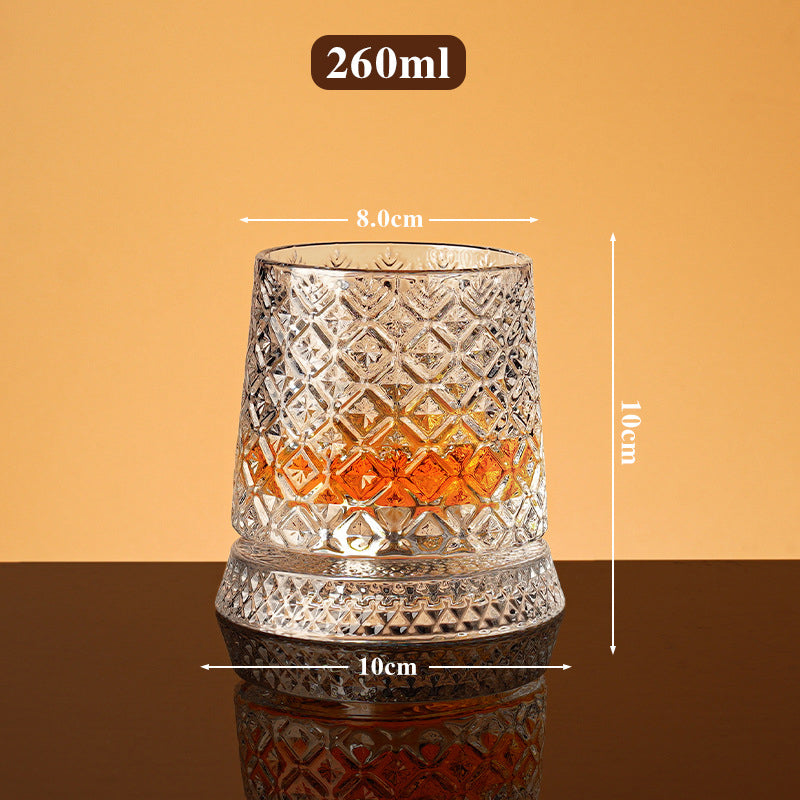 360° Rotating Whisky Glass, Embossed Pattern, 300 ml