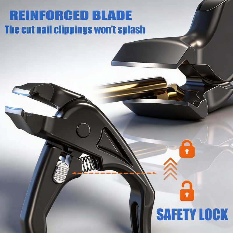Curved Blade Nail Clipper with Long Lever, Black