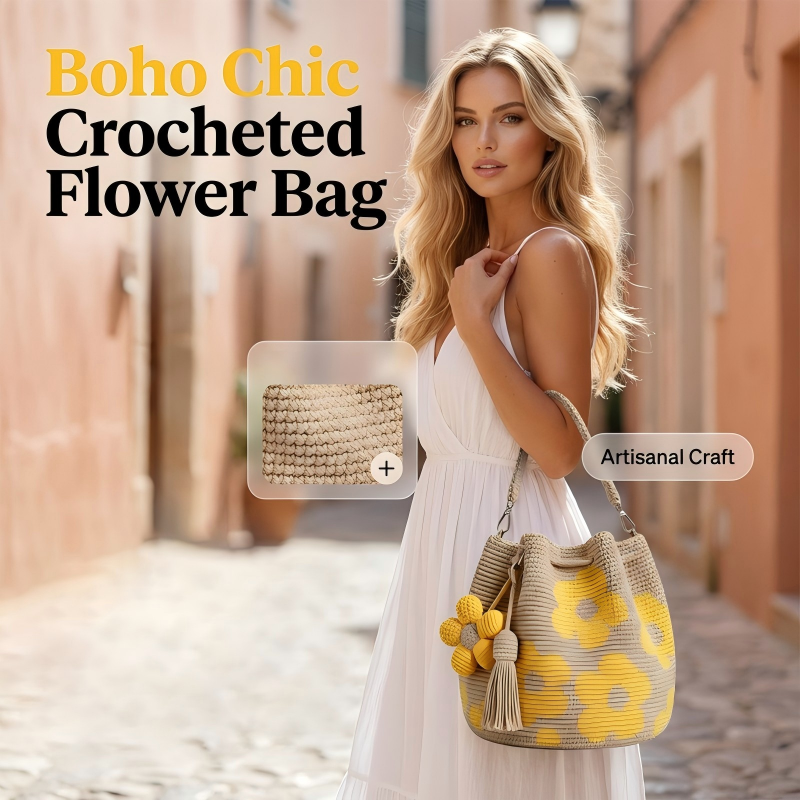 Sac seau au crochet pour femme, motif tournesol
