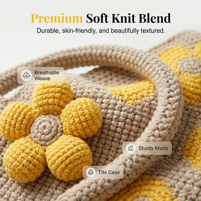 Women's Crochet Bucket Bag, Sunflower Pattern