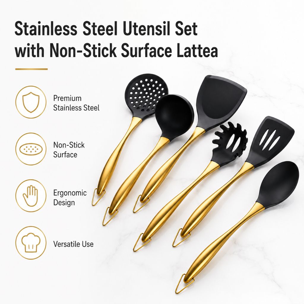 Ustensiles de cuisine en inox antiadhésif, lot de 6