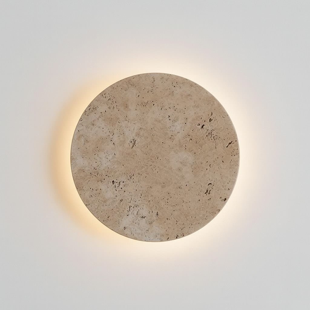 Round Natural Travertine Wall Light, LED