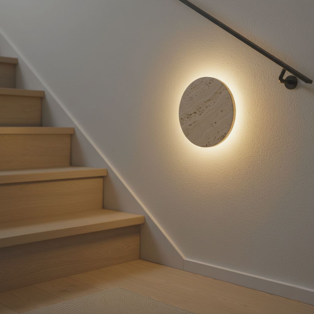Round Natural Travertine Wall Light, LED