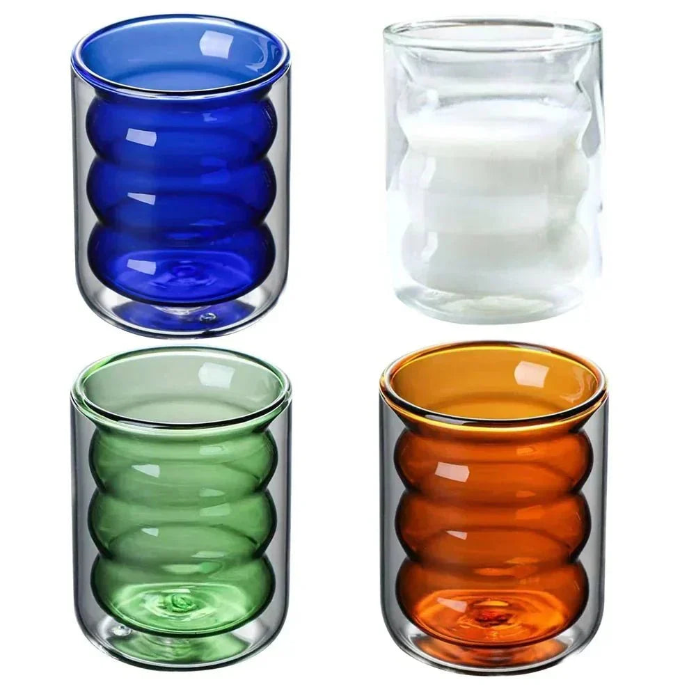 Tasse ondulée en verre borosilicate à double paroi, 200 ml