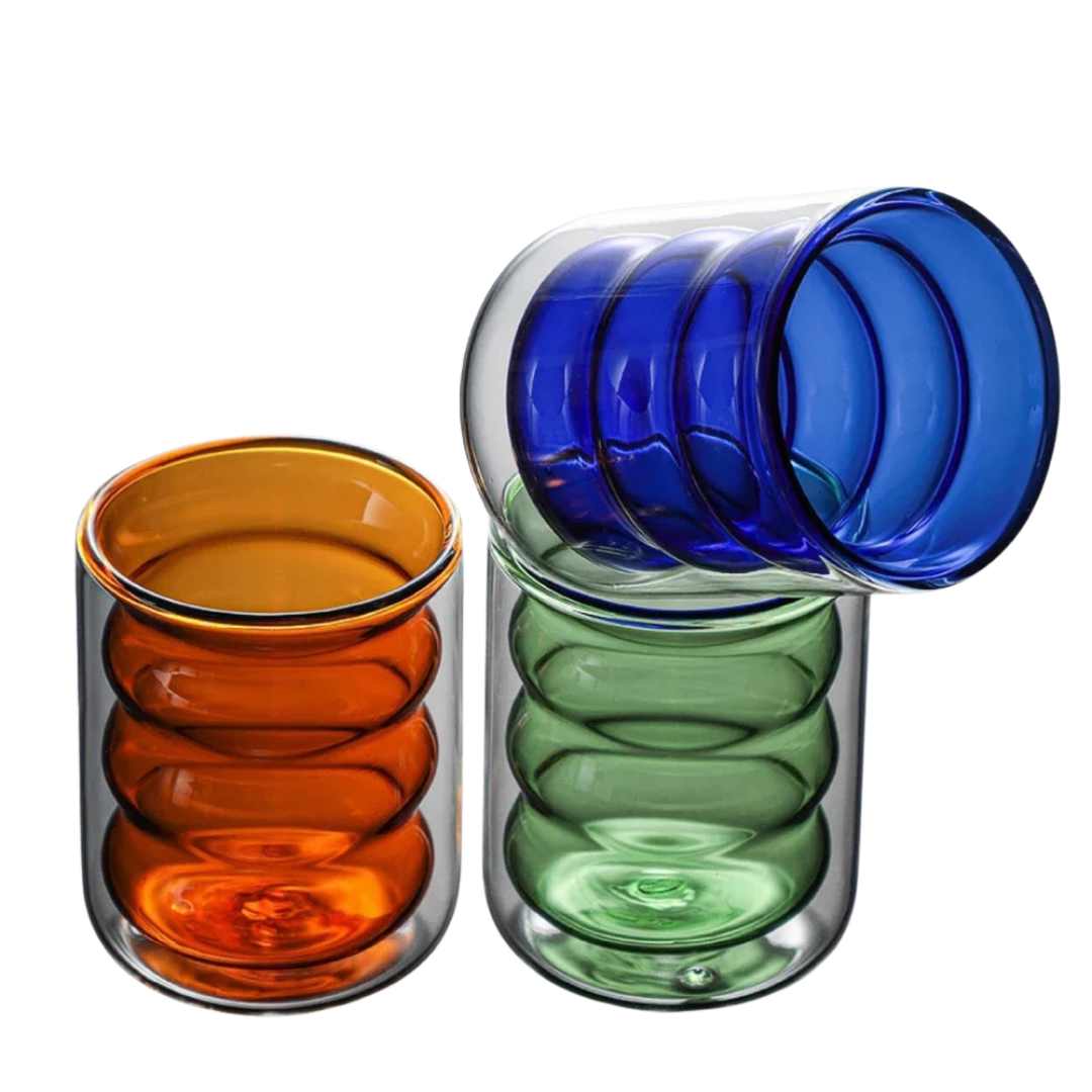 Tasse ondulée en verre borosilicate à double paroi, 200 ml