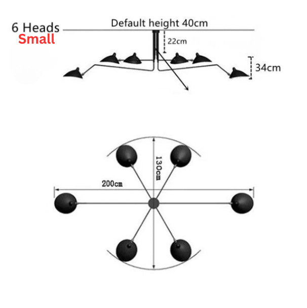 Nordic Retro Chandelier, 3 or 6 Adjustable Heads