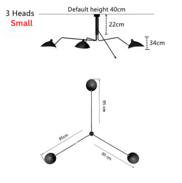 Nordic Retro Chandelier, 3 or 6 Adjustable Heads