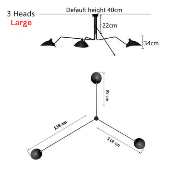 Nordic Retro Chandelier, 3 or 6 Adjustable Heads
