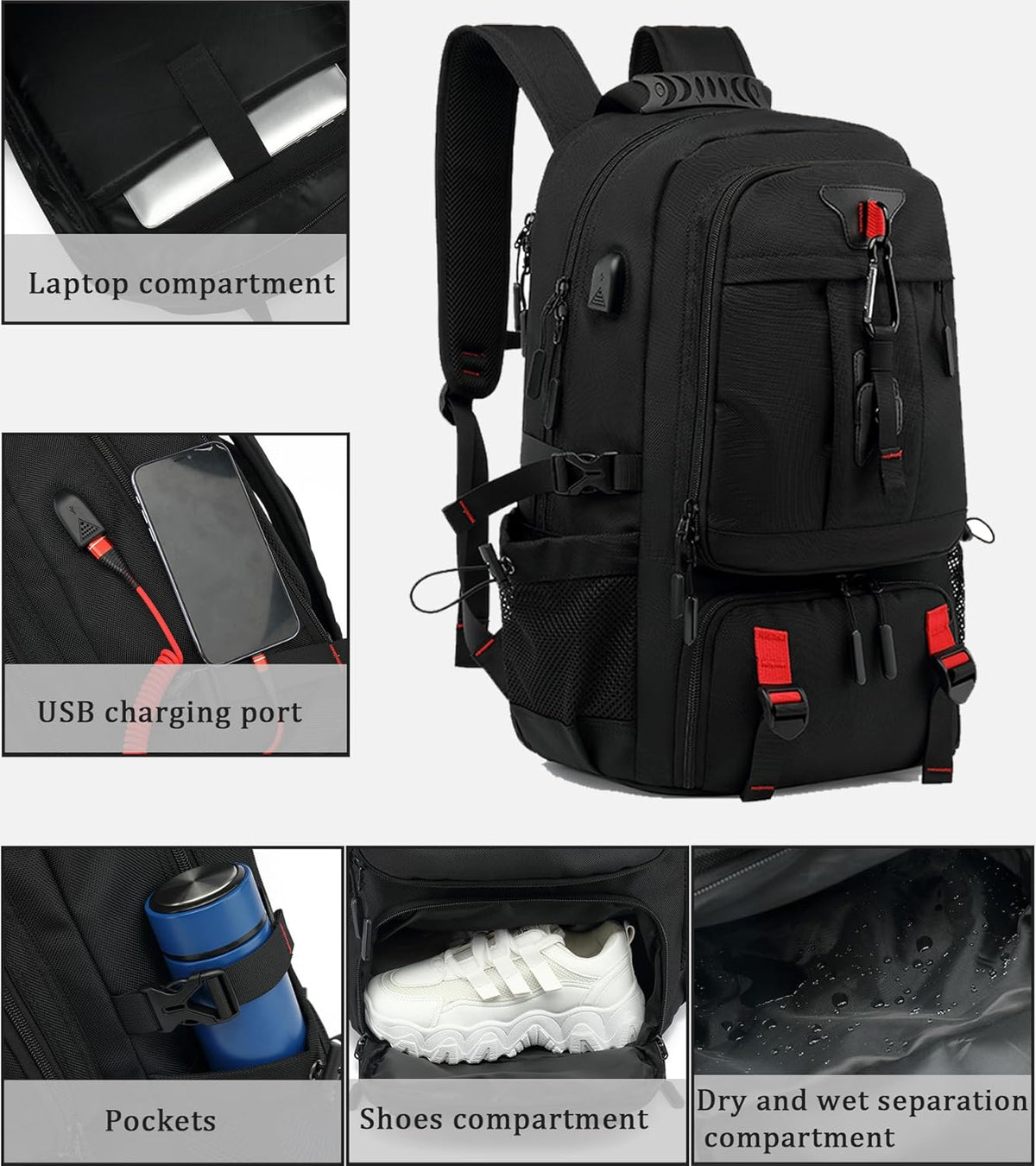 Sac à dos de voyage 60 L avec compartiment chaussures