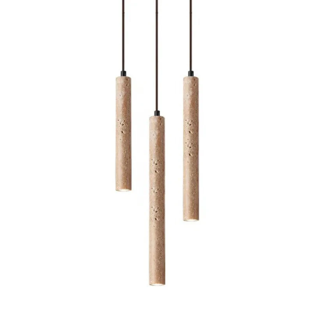 Composition de trois suspensions Ligne de Pierre alignées, design minéral de style Wabi-Sabi.