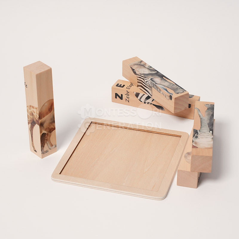 Puzzle rotatif en bois à 4 faces, animaux et lettres