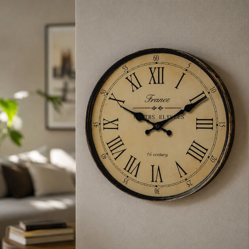 Horloge murale classique, motif français, silencieuse