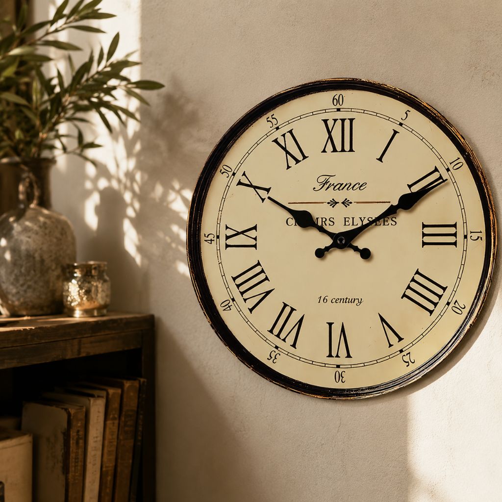 Horloge murale classique, motif français, silencieuse