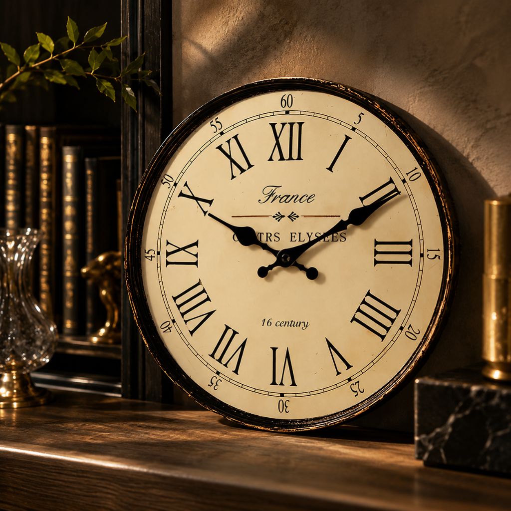 Horloge murale classique, motif français, silencieuse