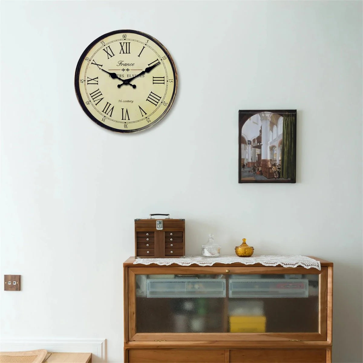 Horloge murale classique, motif français, silencieuse