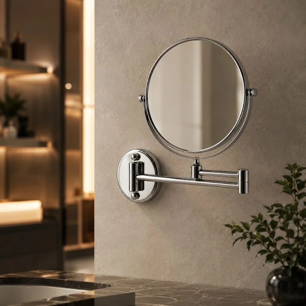 Wall Mounted Double Sided Makeup Mirror, Extending Arm
