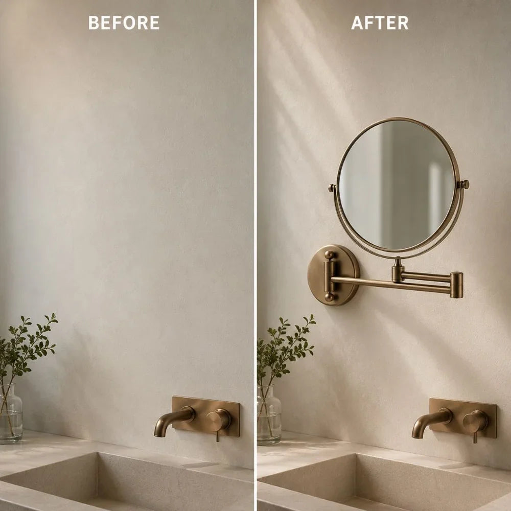 Wall Mounted Double Sided Makeup Mirror, Extending Arm