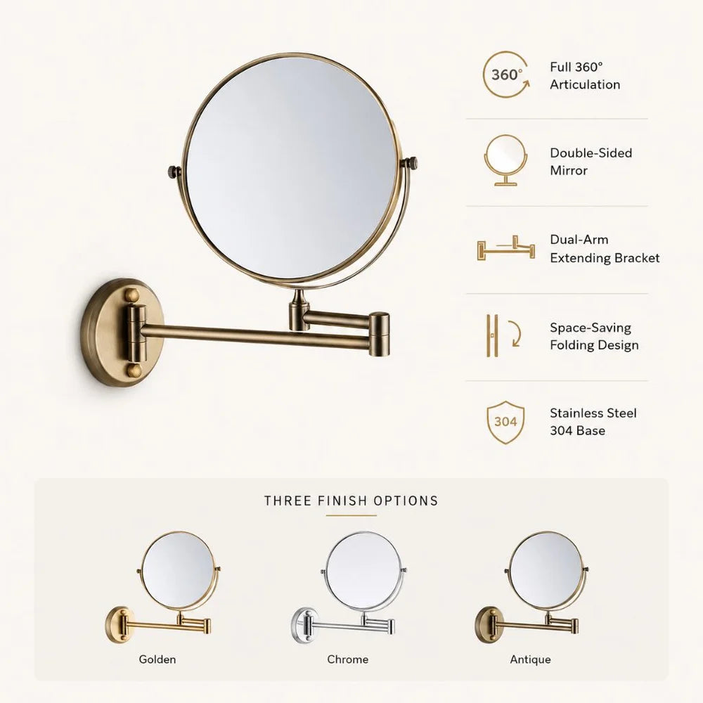Wall Mounted Double Sided Makeup Mirror, Extending Arm