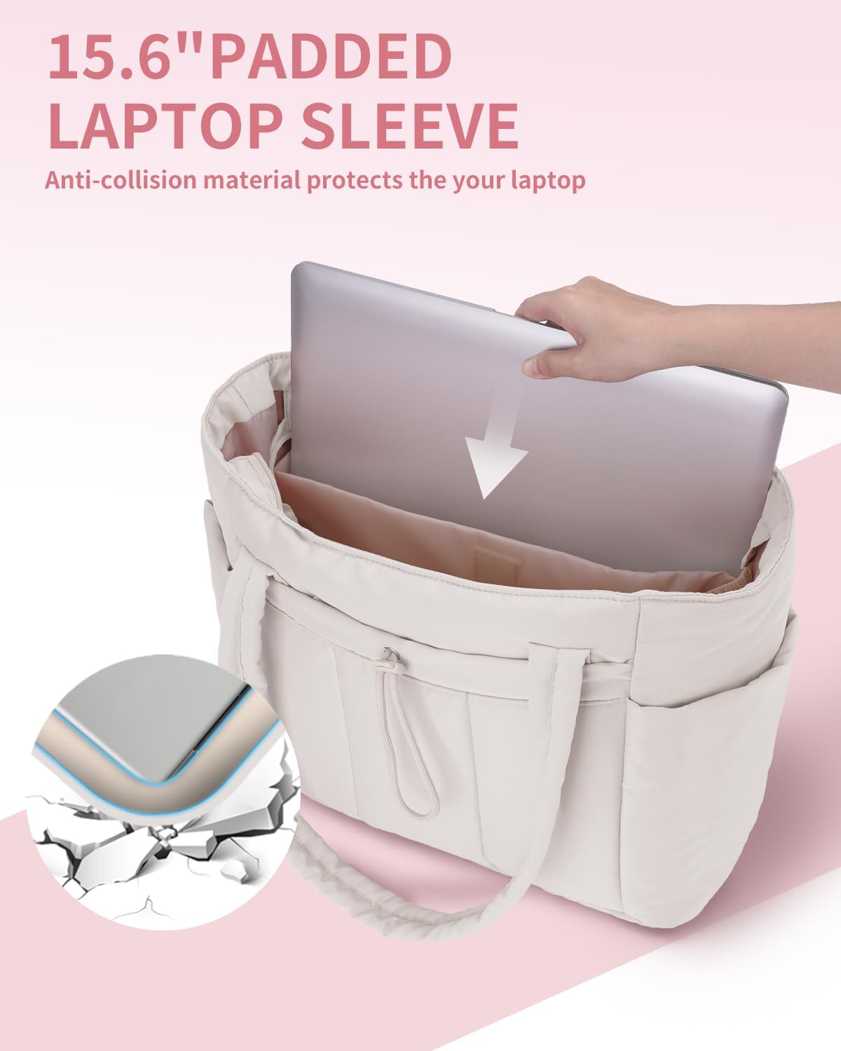 Sac cabas matelassé avec porte-gobelet et poche PC