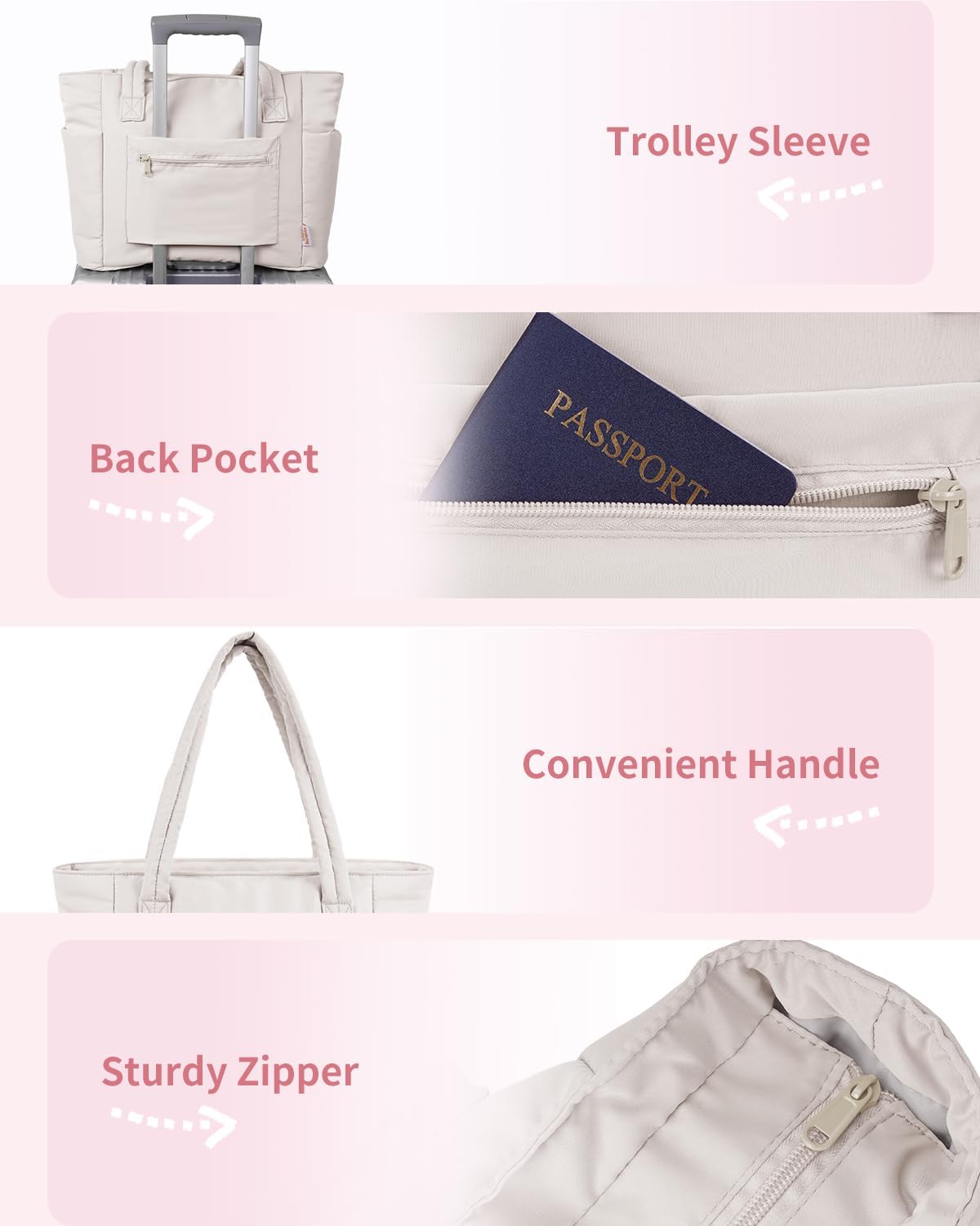 Sac cabas matelassé avec porte-gobelet et poche PC