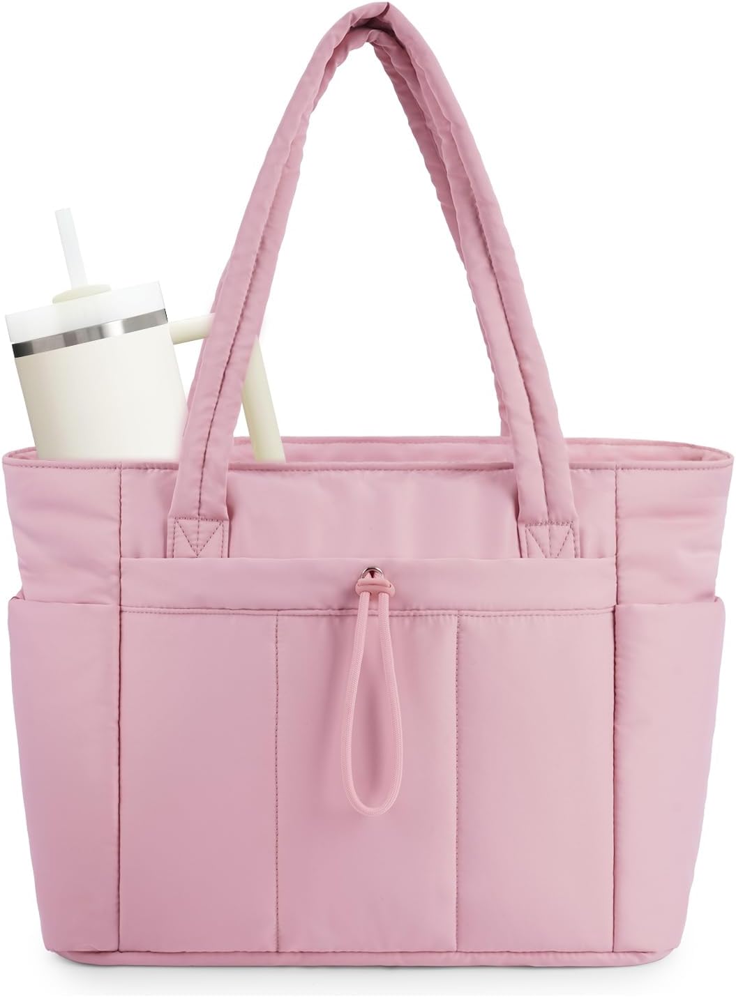 Sac cabas matelassé avec porte-gobelet et poche PC - Pink