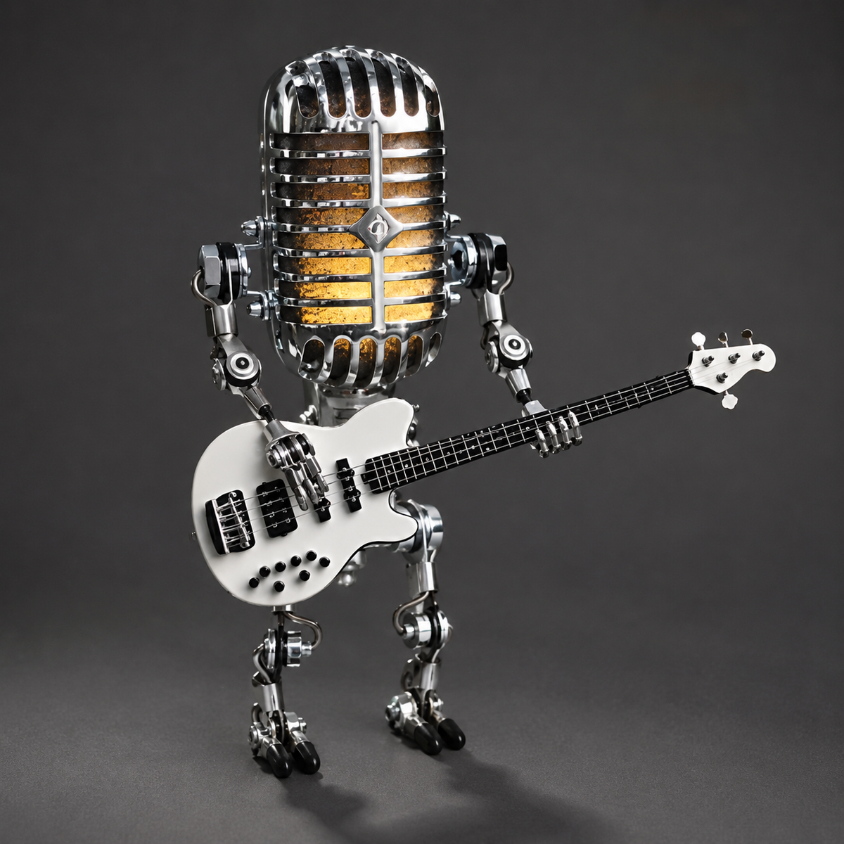Lampe robot guitariste en métal