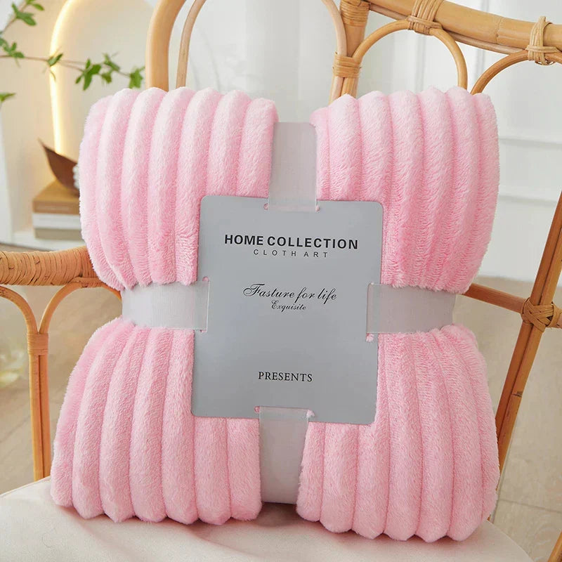 Plaid polaire flanelle à larges rayures - Pink
