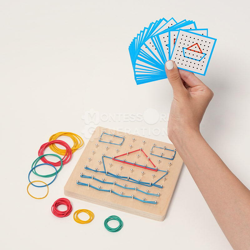 Wooden Geoboard with Rubber Bands and Cards, Ages 3+