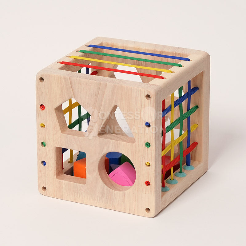 Wooden Shape Sorting Cube with Bands, Ages 1+