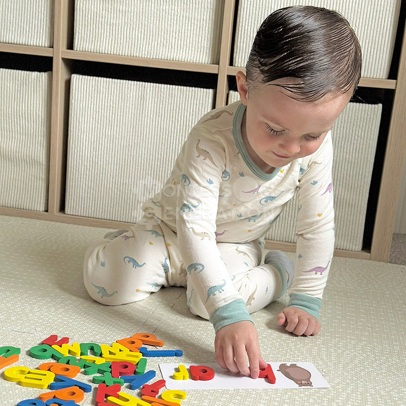 Jeu de lettres en bois avec 28 cartes images