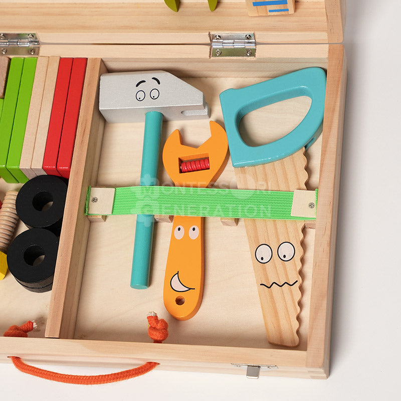 Caisse à outils en bois pour enfant, 8 outils