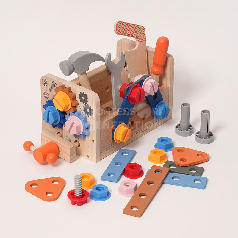 Wooden Toolbox with Workbench, 37 Pieces, Ages 3+