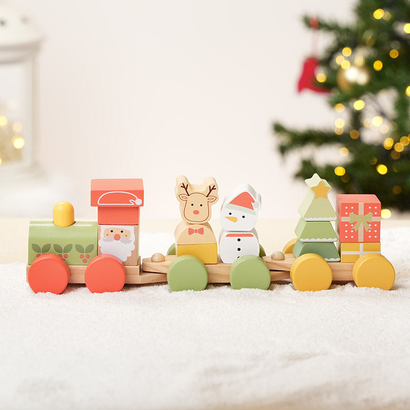 Train de Noël en bois à empiler et tirer, dès 1 an