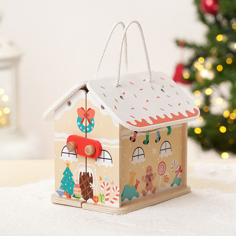 Maison de Noël pliable en bois et 7 figurines